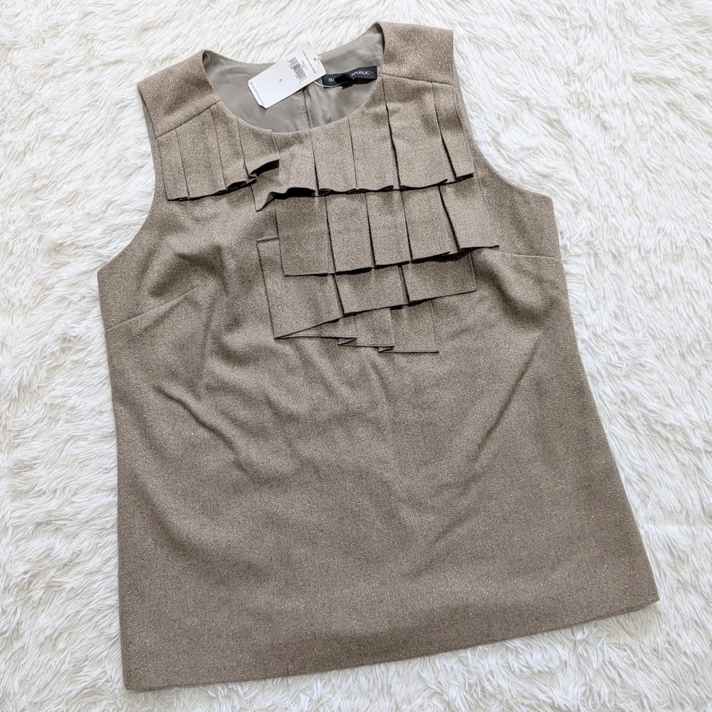 NWT Banana Republic Metallic Gold & Tan Wool Blend Pleated Top Size Small - Picture 3 of 11